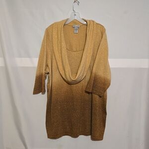 Cowl Neck Sweater, Sz 3X 26/28W, Catherines, Gold, Bronze, 3/4 Sleeve
